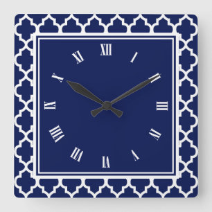 Reloj Cuadrado Patrón azul y blanco del Cuarteto de la Marina