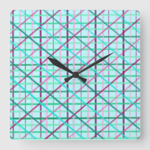 Reloj Cuadrado Patrón azul y Rosa controlado