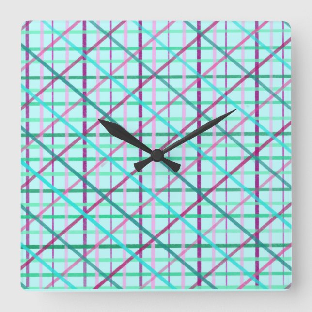 Reloj Cuadrado Patrón azul y Rosa controlado (Anverso)
