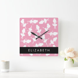 Reloj Cuadrado Patrón Ballerina, Chicas de ballet, baile, tu nomb