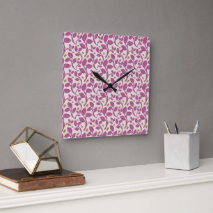 Reloj Cuadrado Patrón Botánico de Enredadera Rosa Floral Elegan