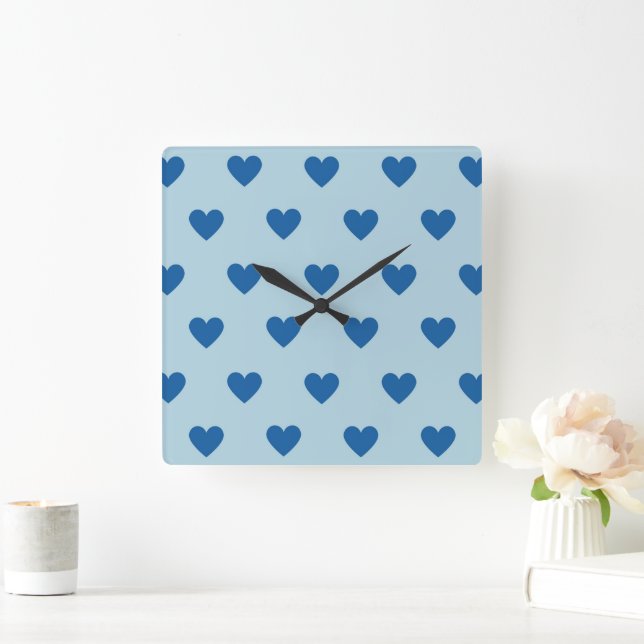 Reloj Cuadrado Patrón cardíaco simple de corte azul (Hogar)