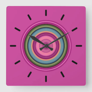 Reloj Cuadrado Patrón circular multicolor rosado caliente