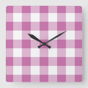 Reloj Cuadrado Patrón clásico de gingham a cuadros rosa y blanco