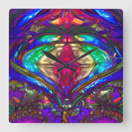 Reloj Cuadrado Patrón clásico de vidrio manchado en azul, verde,