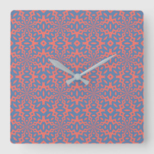 Reloj Cuadrado Patrón continuo de Coral Vivo y Azul Pacífico