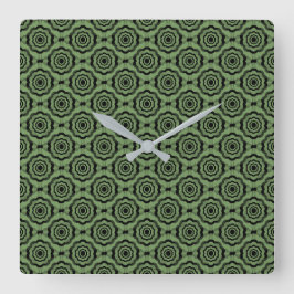 Reloj Cuadrado Patrón continuo de flor negra verde