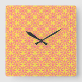 Reloj Cuadrado Patrón continuo de flores amarillas rosadas