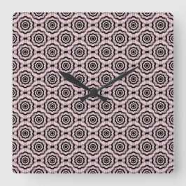 Reloj Cuadrado Patrón continuo de flores negras rosadas