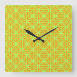 Reloj Cuadrado Patrón continuo de flores verdes naranjas