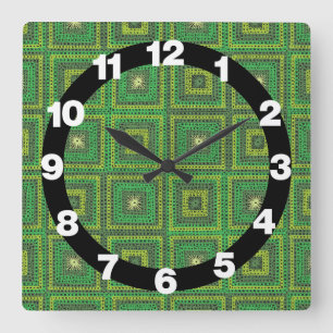 Reloj Cuadrado Patrón cuadrado de granjas verde