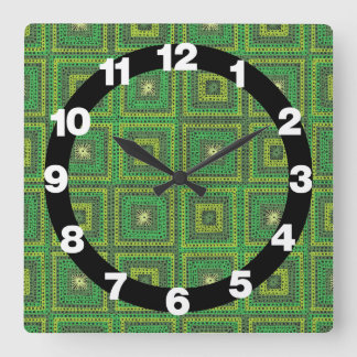 Reloj Cuadrado Patrón cuadrado de granjas verde