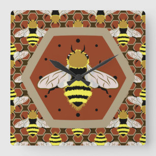 Reloj Cuadrado Patrón de abejas y abejas