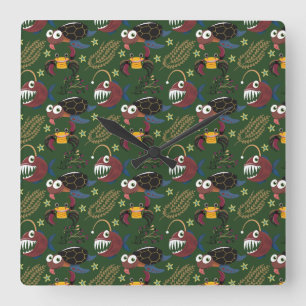 Reloj Cuadrado Patrón de animales acuáticos   vida submarina en l