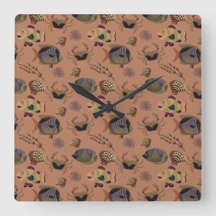 Reloj Cuadrado Patrón de animales acuáticos   vida submarina en l