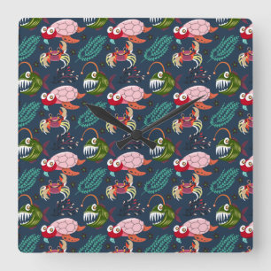 Reloj Cuadrado Patrón de animales acuáticos   vida submarina en l