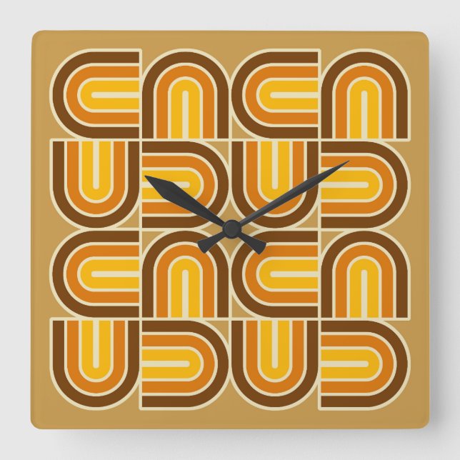 Reloj Cuadrado Patrón de arco geométrico estilo 70 (Anverso)