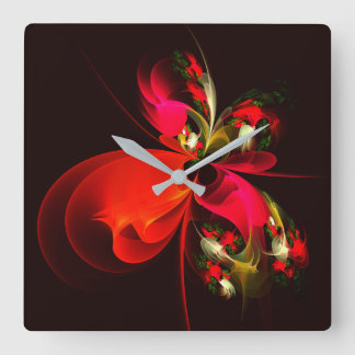 Reloj Cuadrado Patrón de arte abstracto rojo verde floral moderno