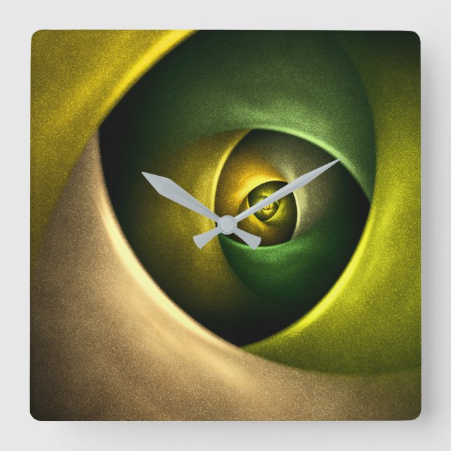 Reloj Cuadrado Patrón De Arte Abstracto Verde Floral Moderno De S (Anverso)