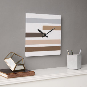 Reloj Cuadrado Patrón de arte de rayas tonos naturales geométrico