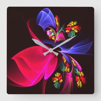 Reloj Cuadrado Patrón de arte de resumen floral colorido moderno