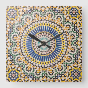 Reloj Cuadrado Patrón de baldosas geométricas, Marruecos