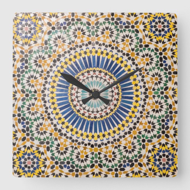 Reloj Cuadrado Patrón de baldosas geométricas, Marruecos (Anverso)