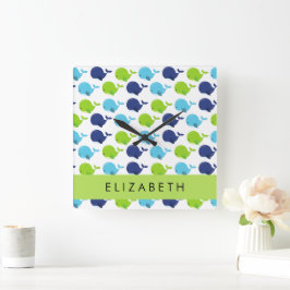 Reloj Cuadrado Patrón de Ballenas, Ballenas Cutas, Tu Nombre