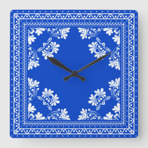 Reloj Cuadrado Patrón de Bandana Azul