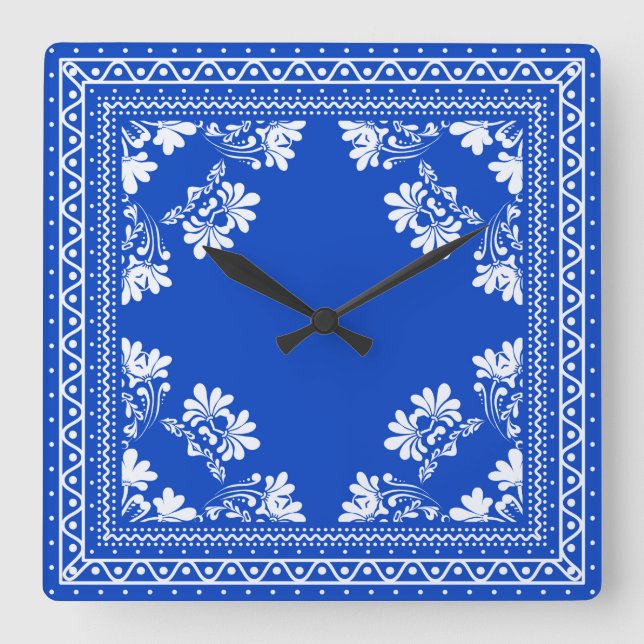 Reloj Cuadrado Patrón de Bandana Azul (Anverso)