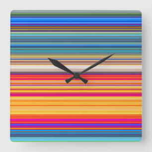 Reloj Cuadrado Patrón de bandas multicolor