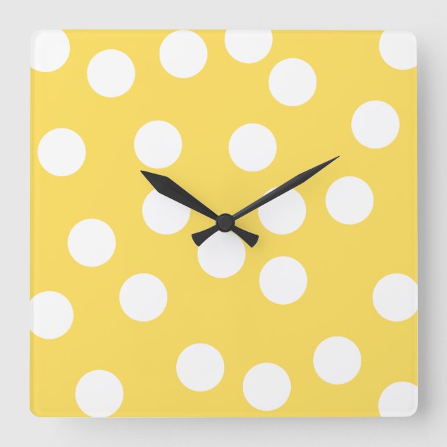 Reloj Cuadrado Patrón de Big Dot amarillo y blanco. (Anverso)