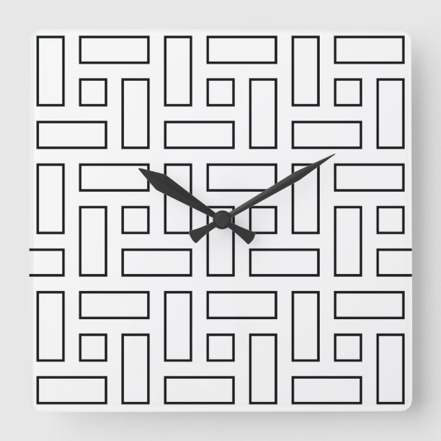 Reloj Cuadrado Patrón de bloques lineales en blanco y negro - bla (Anverso)
