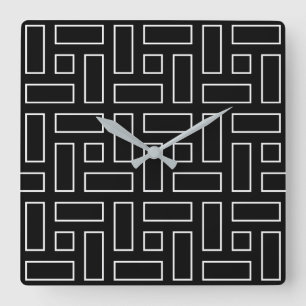 Reloj Cuadrado Patrón de bloques lineales en blanco y negro - neg