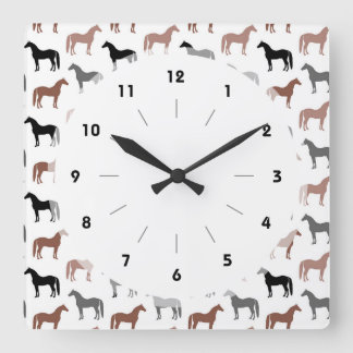 Reloj Cuadrado Patrón de caballos multicolores