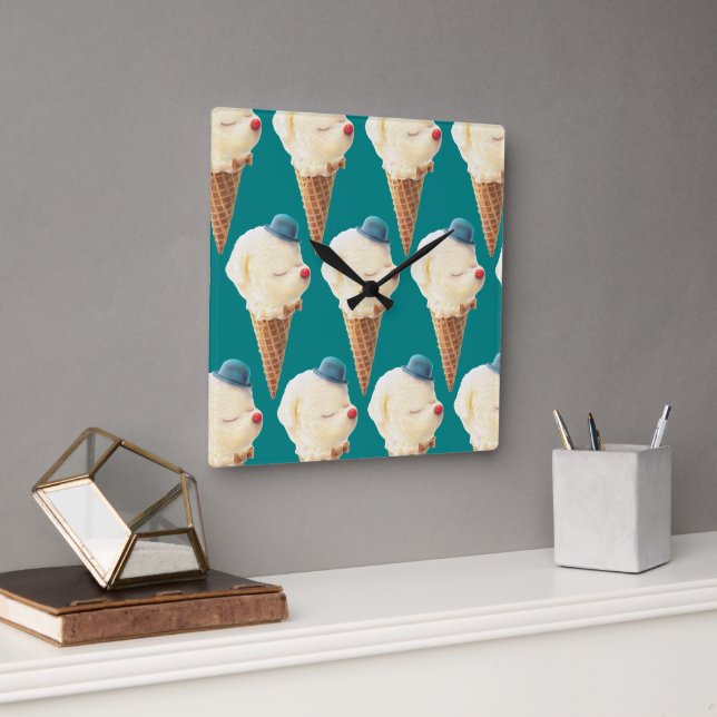 Reloj Cuadrado Patrón de cachorro de crema de hielo (Oficina)