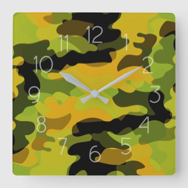 Reloj Cuadrado Patrón de camuflaje amarillo verde (Anverso)