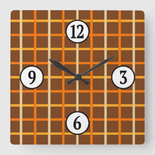 Reloj Cuadrado Patrón de chapa otoñal en verde Naranja y marrón