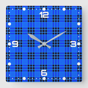 Reloj Cuadrado Patrón de cheques negros reales azul-57686