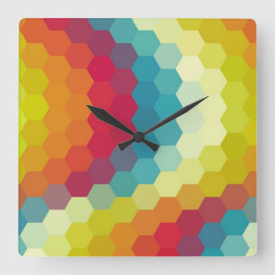 Reloj Cuadrado Patrón de Chevron del Hexagón Arcoiris