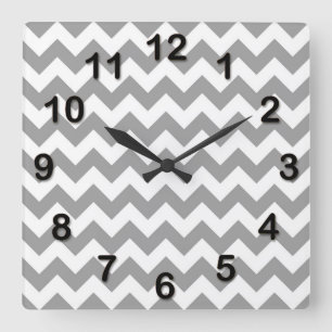 Reloj Cuadrado Patrón de Chevron Zig-Zag Gris Oscuro Blanco