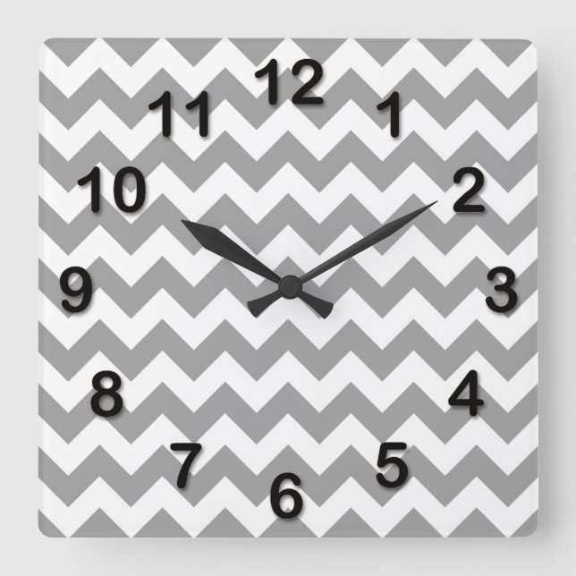 Reloj Cuadrado Patrón de Chevron Zig-Zag Gris Oscuro Blanco (Anverso)
