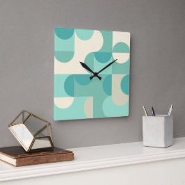 Reloj Cuadrado Patrón de círculos en beige taupe azul verde menta