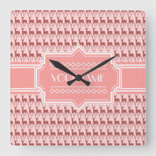 Reloj Cuadrado Patrón de color de salmón rosa coral personalizado
