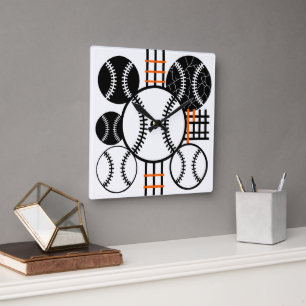 Reloj Cuadrado Patrón de color naranja blanco y negro de béisbol