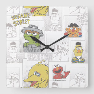 Reloj Cuadrado Patrón de Cómic Antiguo de Barrio Sésamo