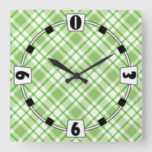 Reloj Cuadrado Patrón de comprobación diagonal verde claro