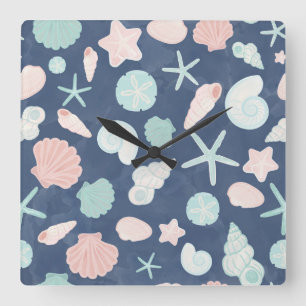 Reloj Cuadrado patrón de conchas marinas