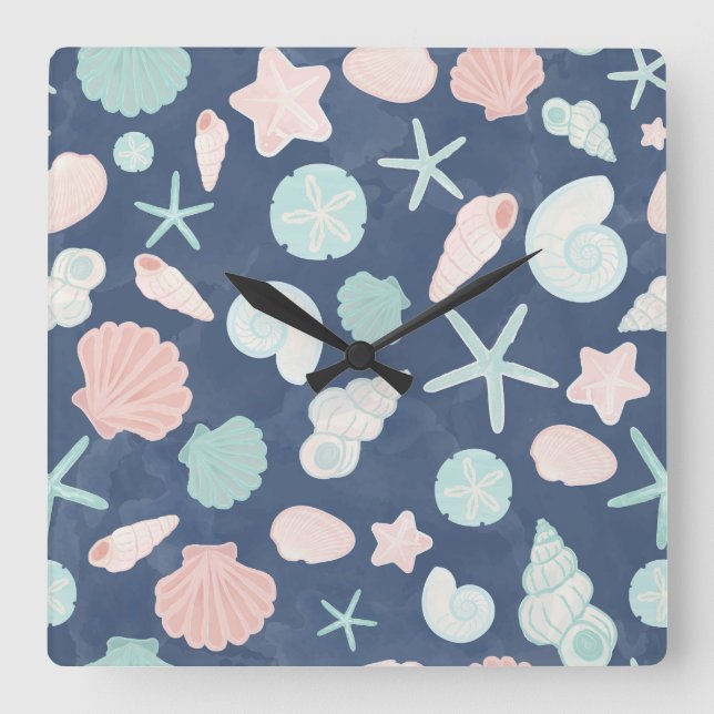 Reloj Cuadrado patrón de conchas marinas (Anverso)
