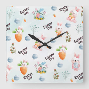 Reloj Cuadrado Patrón de Conejos de Día de Pascua